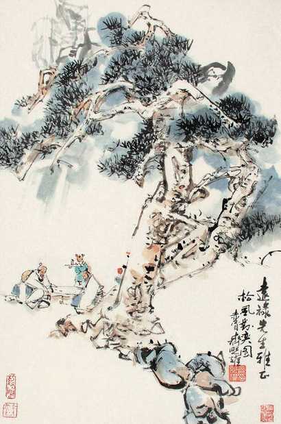 齐熙耀 松风对弈 立轴